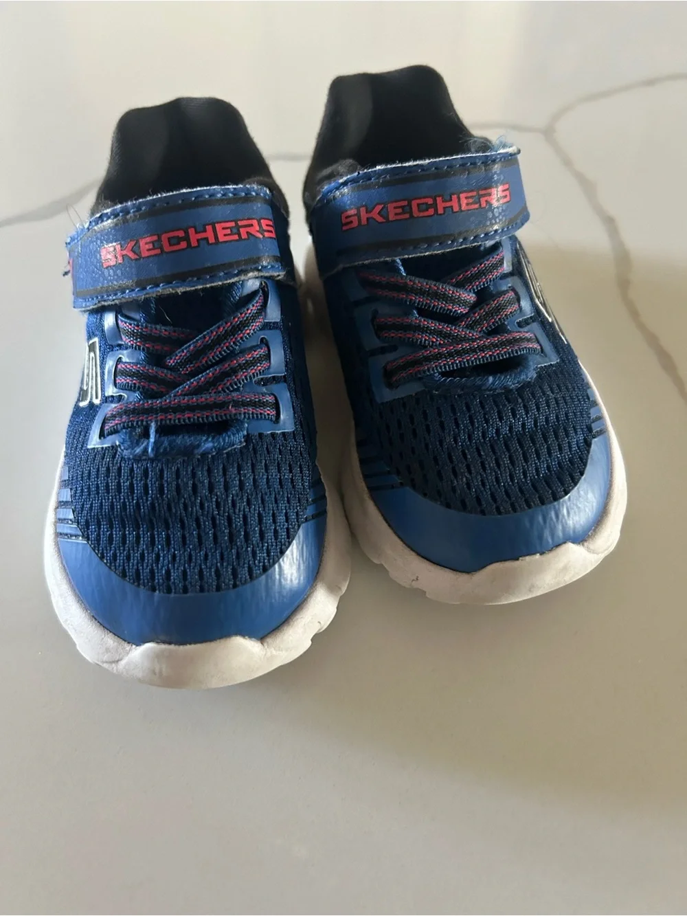 Skechers Navy and White Kids Hook-and-Loop Sneakers